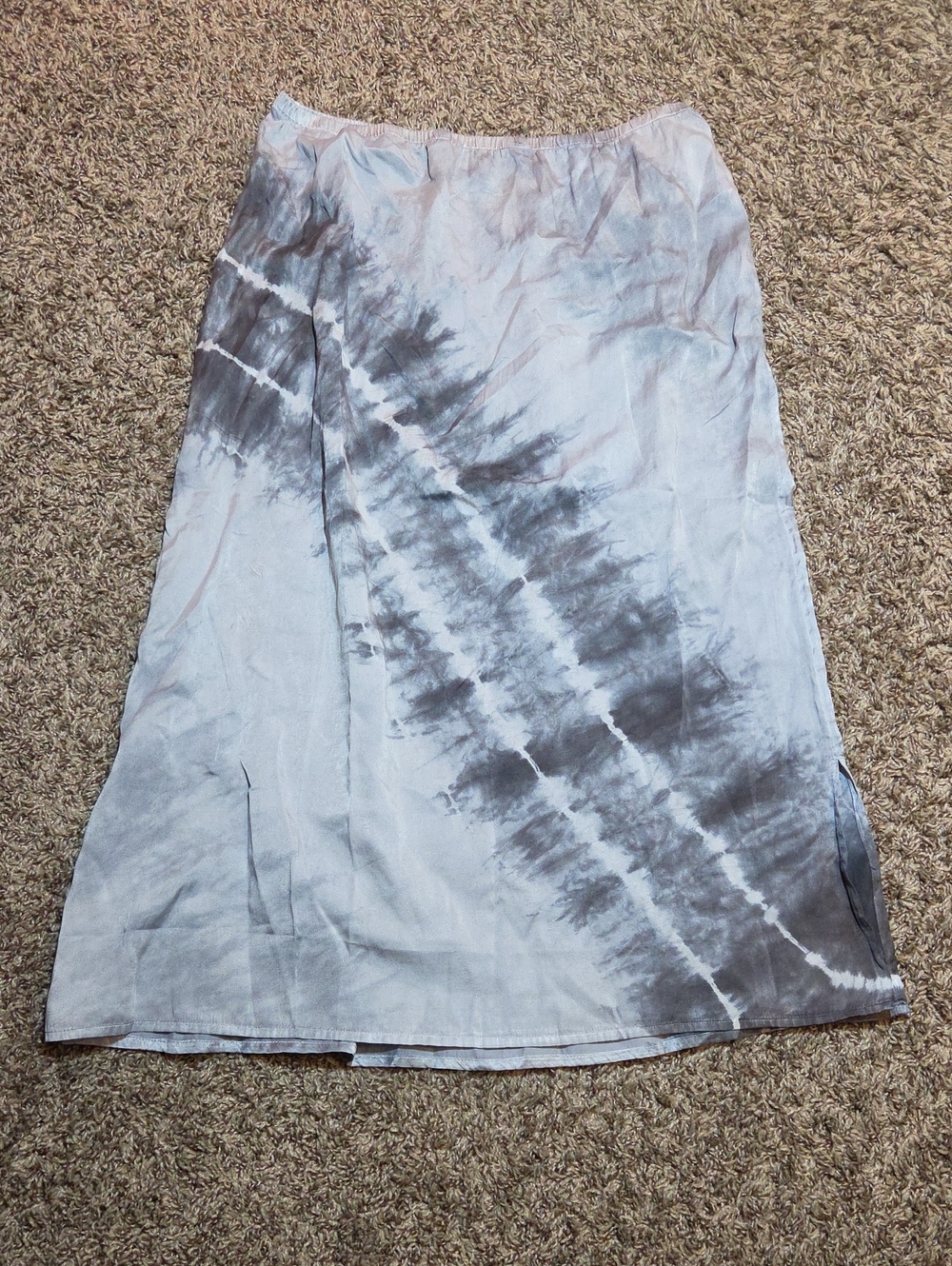 J Jill Tie-Dye Midi Skirt Gray Silk Cotton Y2K Small Boho Coastal Pull On